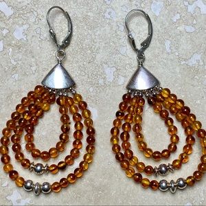 Jay King DTR 925 Baltic Amber beaded hoop earrings